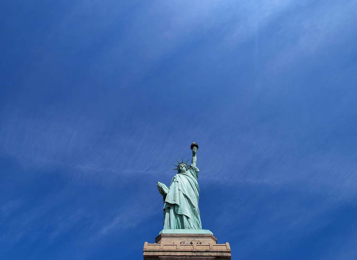 statue worms eye view of Statue of Liberty sculpture